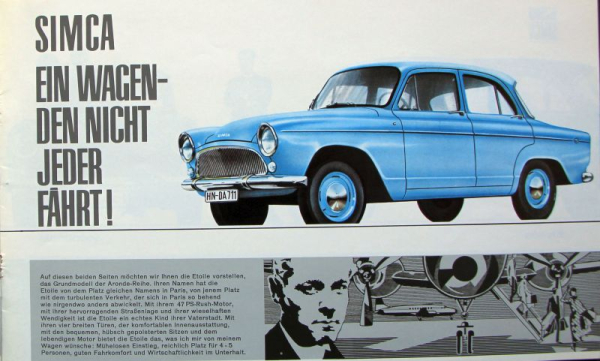 Simca Aronde Modelprogram 1958 "Ein Wagen den nicht jeder faehrt" Carbrochure (9697)